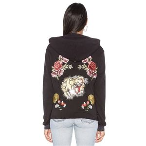 NWOT- Embroidered Patches Hoodie, black,  Nation LTD, women's, Medium